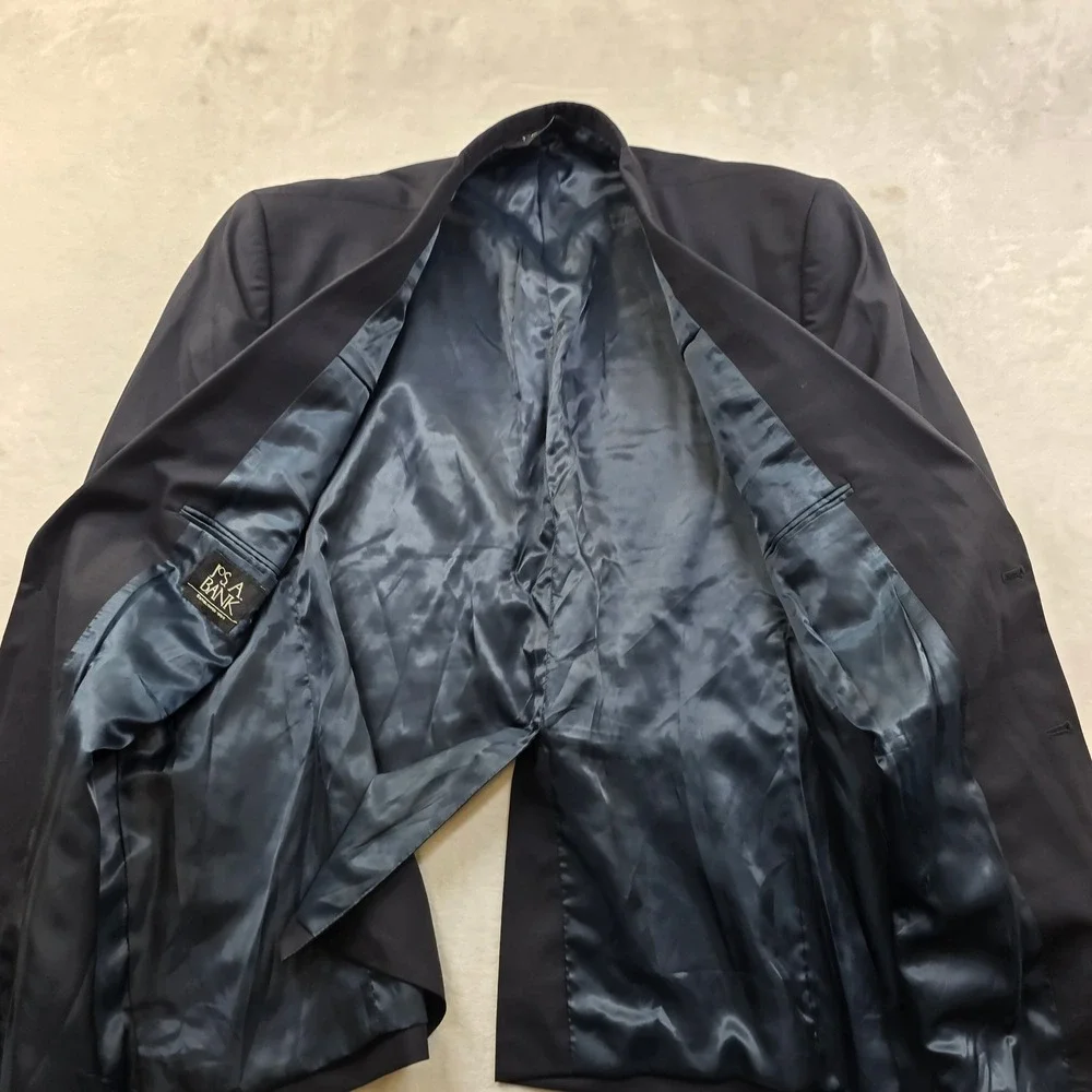 JoS A Bank Wool Blazer Mens 50R‎ Navy Blue Metal Gold Crest Buttons Sport Coat
